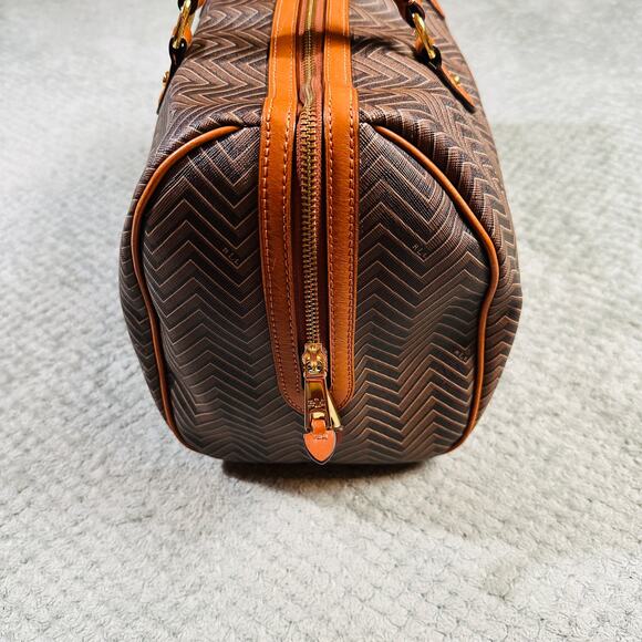 Vintage RALPH LAUREN Boswell Brown Striped Monogram Speedy Duffle Bag Barrell - Picture 5 of 12